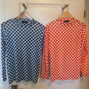 Unisex Checkered mesh layering Long Sleeve Shirts
